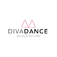 a logo for diva dance irving / grapevine with pink triangles on a white background .