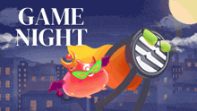 an advertisement for game night with a cartoon character