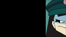 a cartoon drawing of a man wearing a hat with a black eye