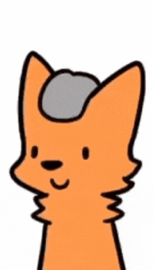 a cartoon drawing of an orange cat with a gray hat on its head .