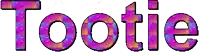 the word tootie is written in purple and orange letters