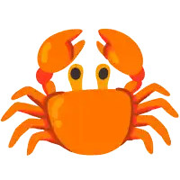 a cartoon orange crab with big eyes and claws