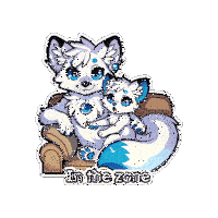 a sticker of two white foxes with the words in the zone on the bottom