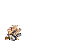 a pixel art of a man being thrown in the air by another man