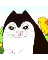 a cartoon cat wearing a purple top hat on its head