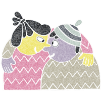 Peter And Lotta In Sweaters With Their Arms Around Each Other Sticker - Cosy Love Happy Sweet Stickers