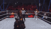a woman in a wrestling ring with aew usa written on the side
