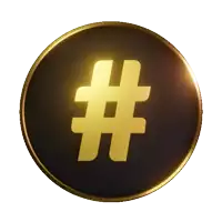 a gold coin with a hashtag symbol in the middle