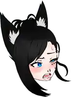 a drawing of a girl with black hair and white ears making a funny face