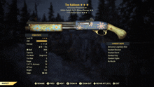 a video game screen shows a shotgun with flowers on it