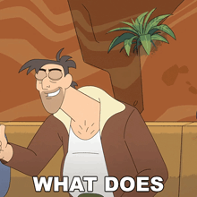 a cartoon character with the words what does on the bottom
