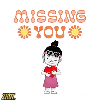 a cartoon of a girl holding a heart with the words missing you above her