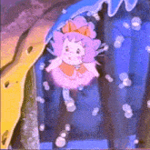 a cartoon of a girl in a pink dress with a bow on her head