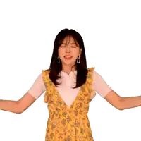 a woman in a yellow dress is making a funny face with the word omg in the corner