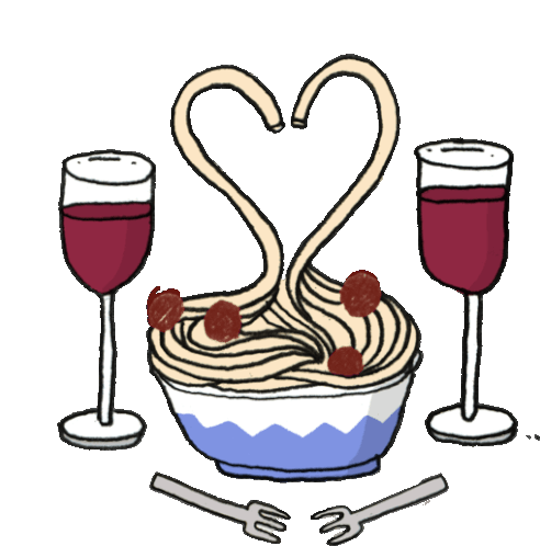 Heart-shaped Spaghetti For Two Sticker - Food Party Dinner Date Wine Stickers