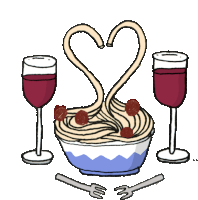 Heart-shaped Spaghetti For Two Sticker - Food Party Dinner Date Wine Stickers