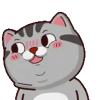 a close up of a cartoon cat with a pink nose