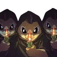 three cartoon owls holding candles in their hands