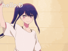 a picture of a girl with a ponytail and the words hello : d above her