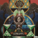 a painting of a skeleton in a triangle with pixiz written in the bottom right corner