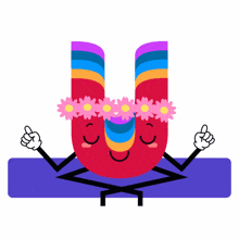 a cartoon illustration of a letter u with flowers on it 's head