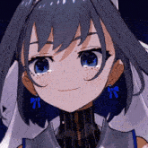 a drawing of a girl with blue eyes and a zipper around her neck