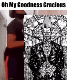 a man in a suit and tie is standing next to a drawing of a man in a suit and tie .