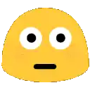 a yellow smiley face with big eyes and a slight smirk .