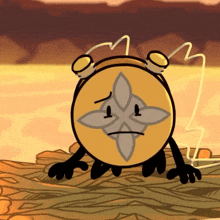 a cartoon drawing of a clock with a flower on it 's face