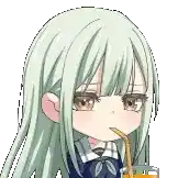 a cartoon girl is drinking orange juice through a straw .