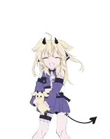 a drawing of a girl with horns holding a small animal