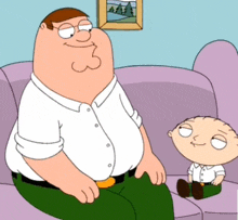 peter griffin and stewie sit on a couch