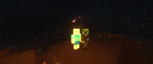 a couple of minecraft characters standing next to each other in the dark