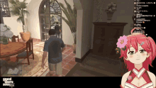 a girl with pink hair is playing a video game called grand theft auto