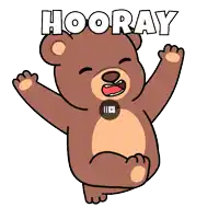 a cartoon of a teddy bear saying hooray with its arms in the air