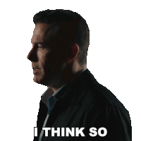 a man in a suit says " i think so " on a white background