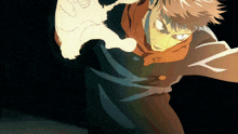 a cartoon character with a scarf around his neck throws a beam of light