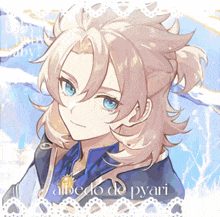 a drawing of albedo de pyari with long blonde hair