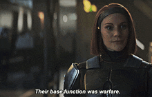 a woman says their base function was warfare in a dark room
