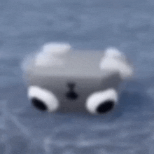 a blurred image of a stuffed animal with white eyes and wings .
