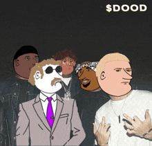 a group of cartoon characters standing next to each other with the words $ dood on the bottom right