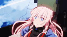 girly airforce gripen anime pink hair stare