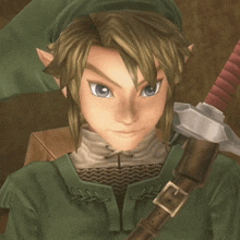 a close up of a cartoon character with a sword in his hand