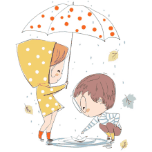 couple love raining umbrella paper boat