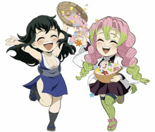 Shunichiro And Mitsuru Happily Throwing Around Flowers GIF