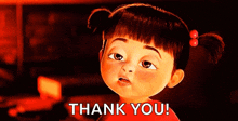 boo from monsters inc says thank you in a red background
