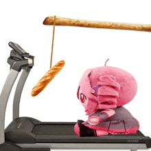 a pink doll is sitting on a treadmill that says tr1200i on the side