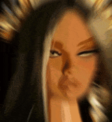 a blurry picture of a woman 's face with a crown on her head .