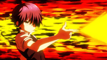 a girl with purple hair is holding a yellow object