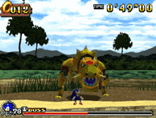 sonic the hedgehog is fighting a monster in a video game with a time of 00:49:00